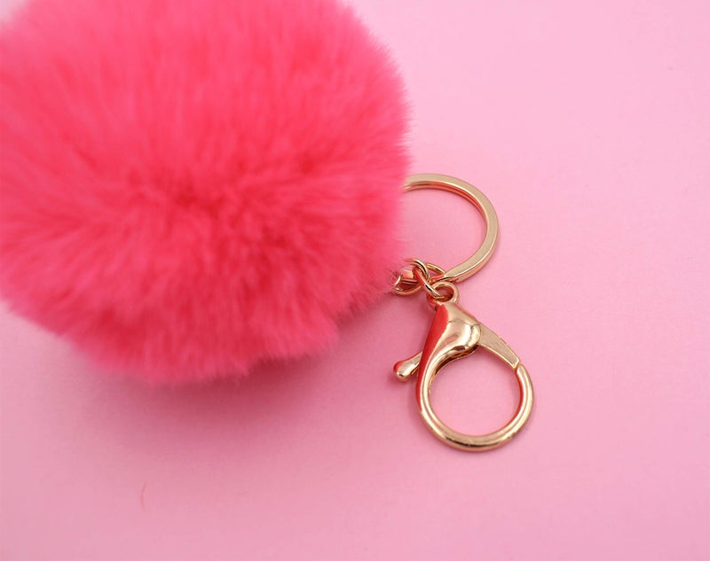 Real Sic Pom Pom Keychain - Faux Fur Fluffy Charm For Women & Girls. Fake Rabbit Key Ring for Backpacks, Purses, Bags or Gifts (Neon Pink) - Image 4